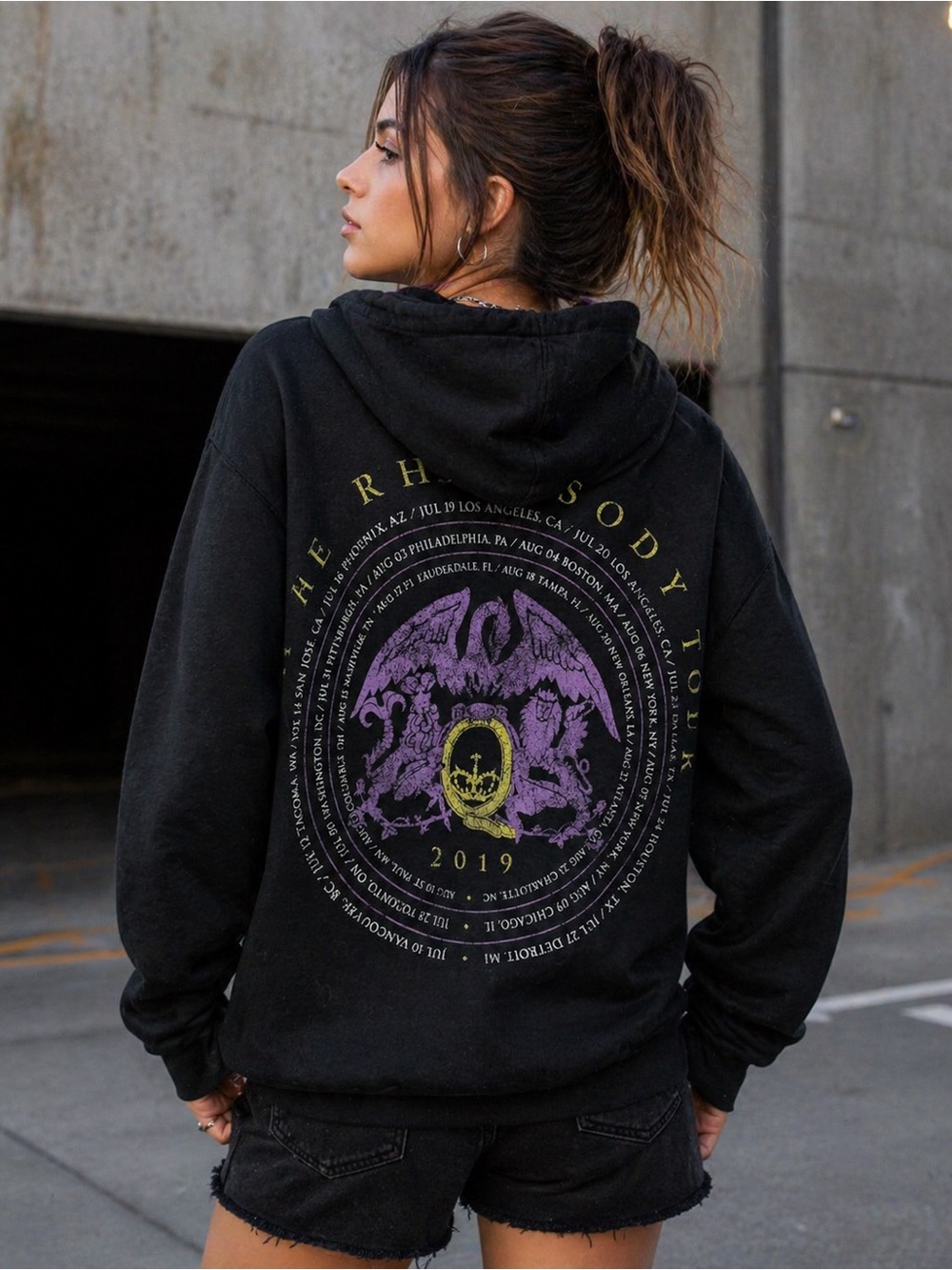 Queen + Adam Lambert 2019 Tour Zip Hoodie Small Black Band Merch Graphic Rock